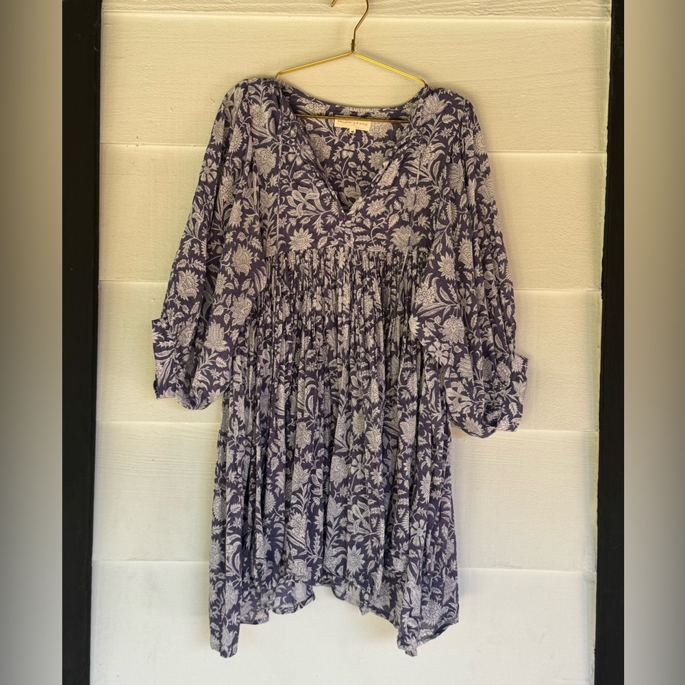 Daughters of India Navy and White Floral Gauze Tunic Dress